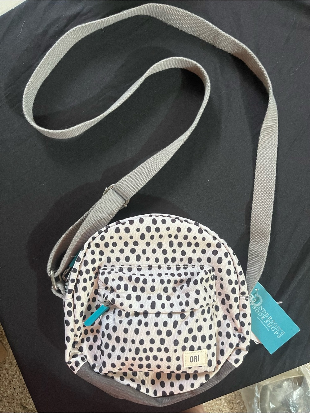 ORI- Polka Dot Round Crossbody Bag in Cream and Black